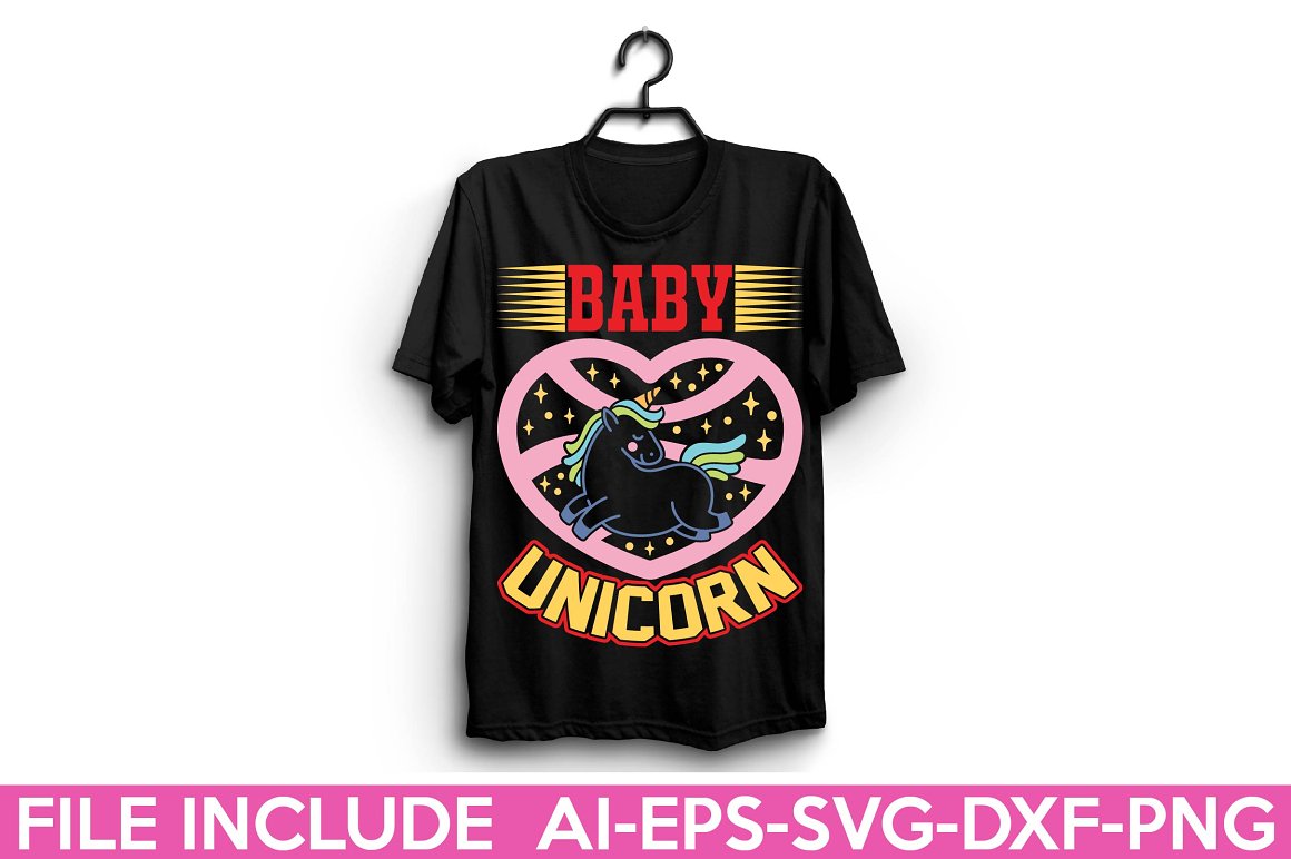 Black t-shirt with the lettering "Baby unicorn".