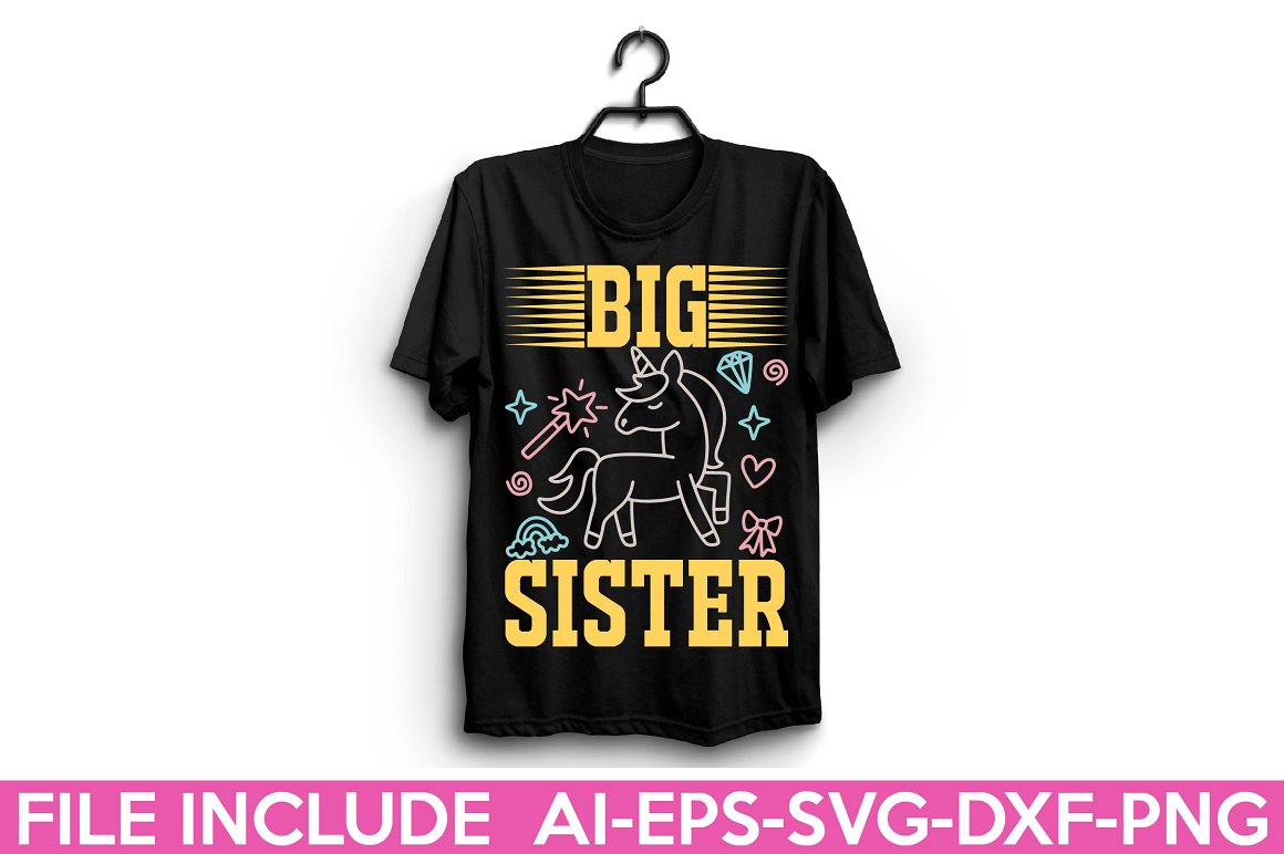 Black t-shirt with the lettering "Big sister".