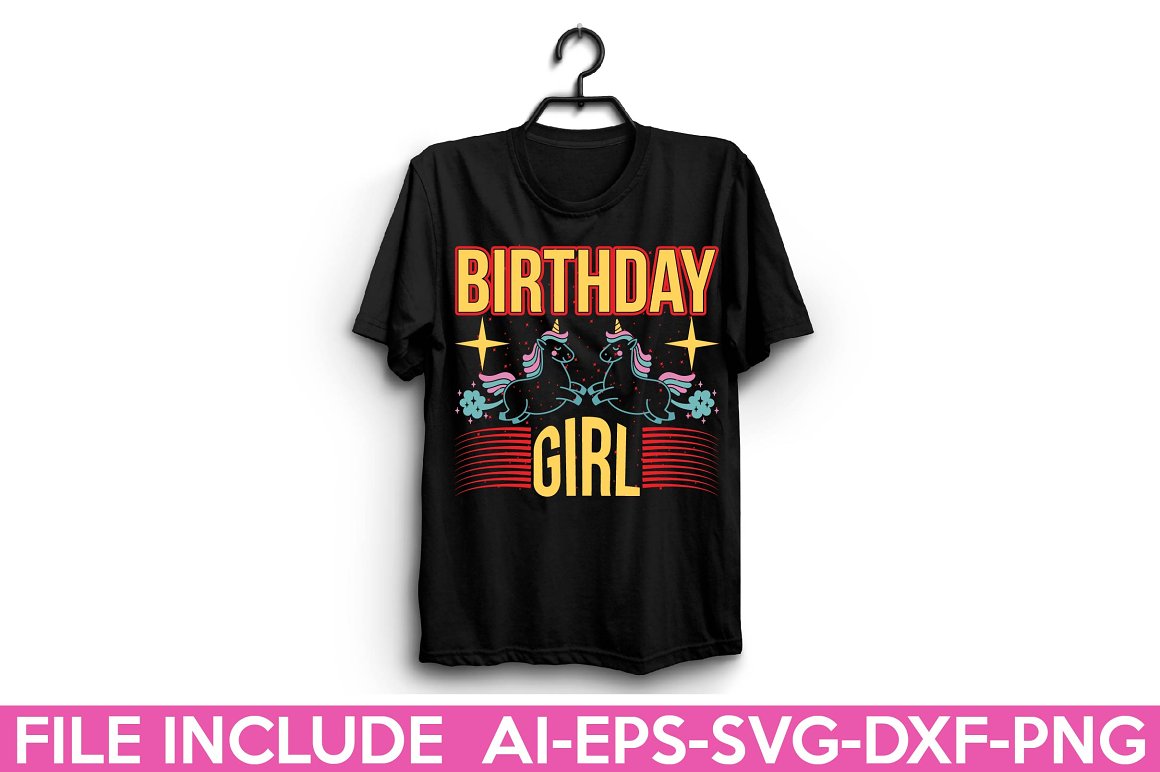 Black t-shirt with the lettering "Birthday girl".