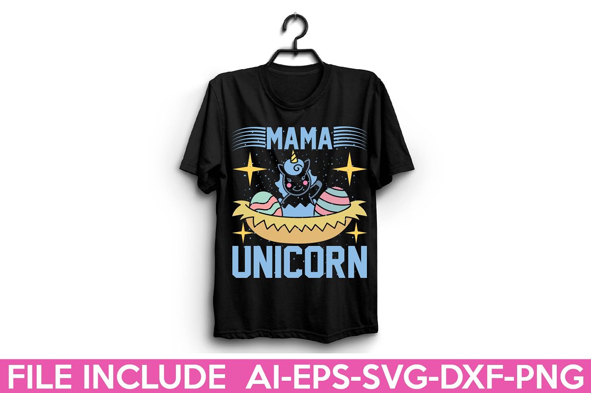 Black t-shirt with the lettering "Mama unicorn".