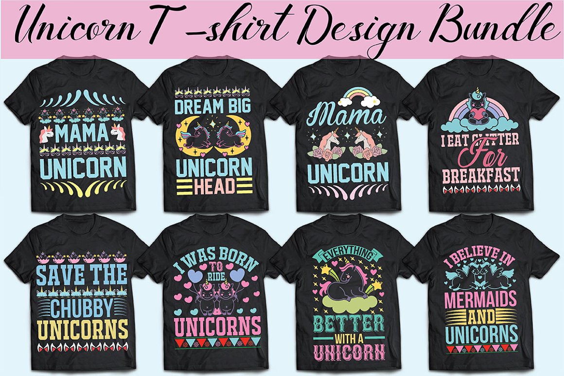 8 Unicorn T-Shirt Design Bundle.