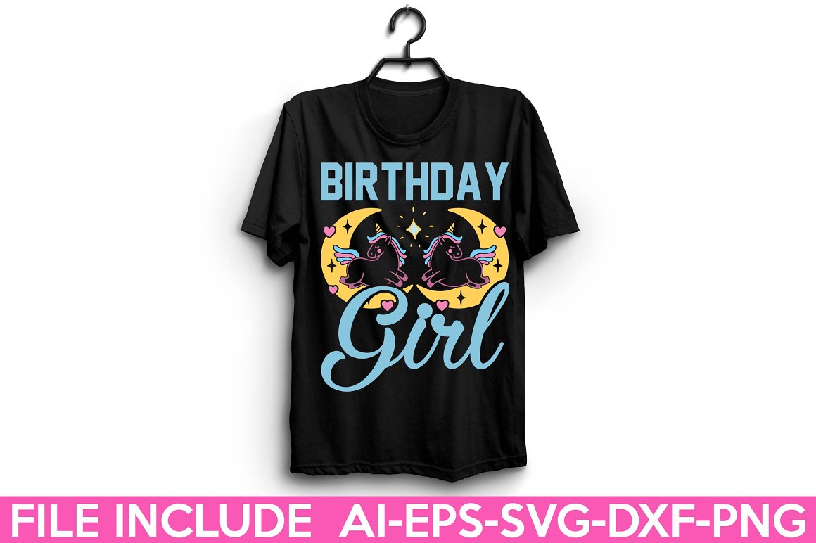 Black t-shirt with the lettering "Birthday girl".