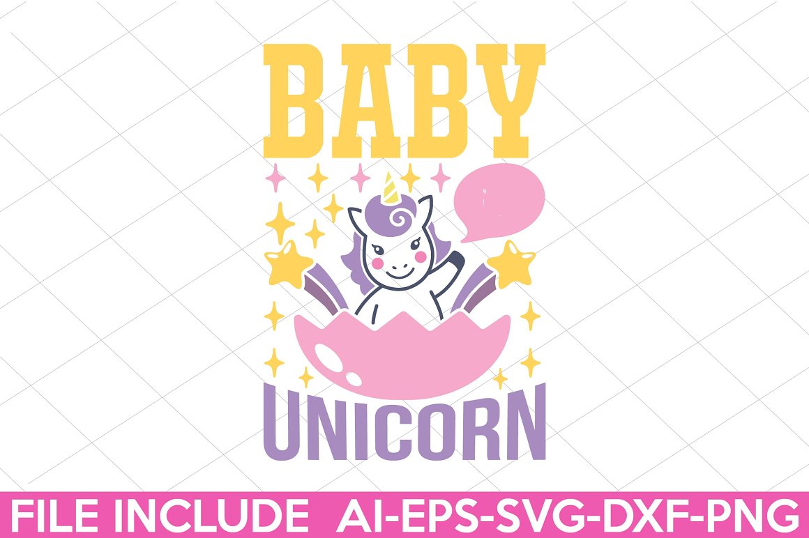 The lettering "Baby unicorn".