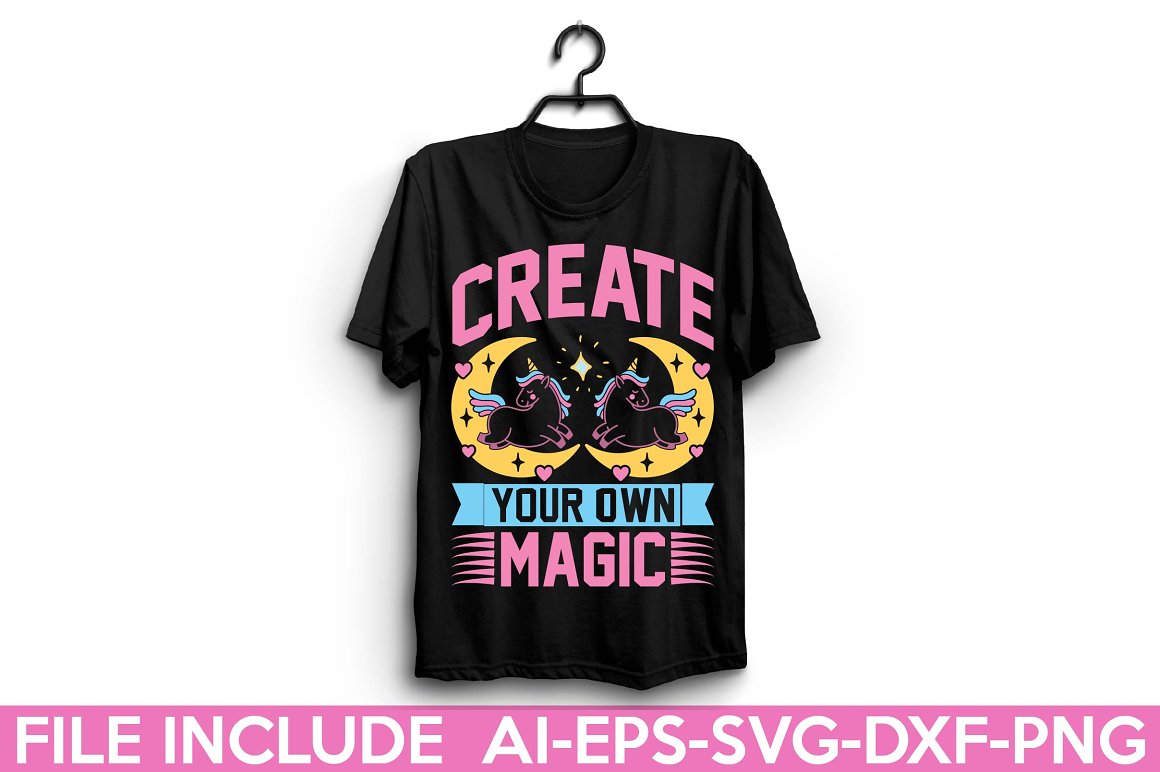 Black t-shirt with the lettering "Create your own magic".