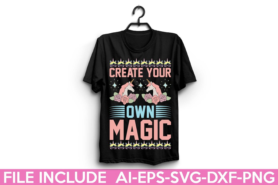 Black t-shirt with the lettering "Create your own magic".