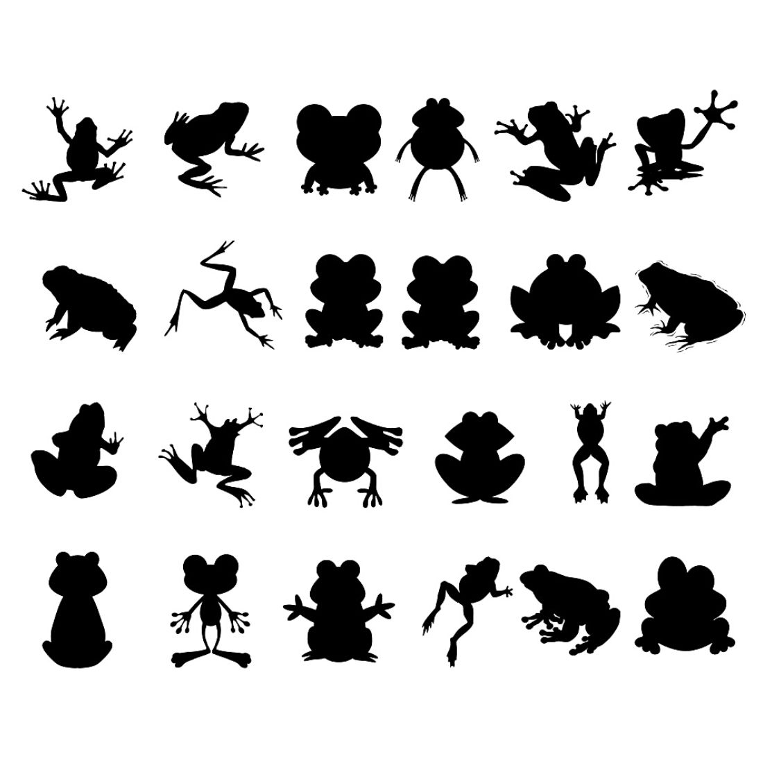 Collection of frog silhouettes on a white background.