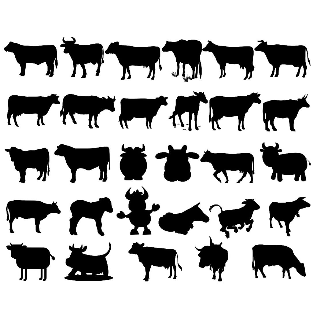 Collection of farm animals silhouettes on a white background.
