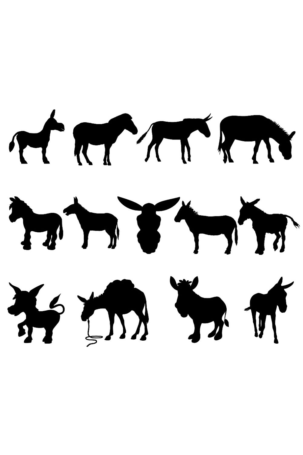 Donkey Silhouette Illustrations Bundle Pinterest image.