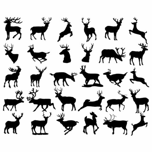 Collection of deer silhouettes on a white background.