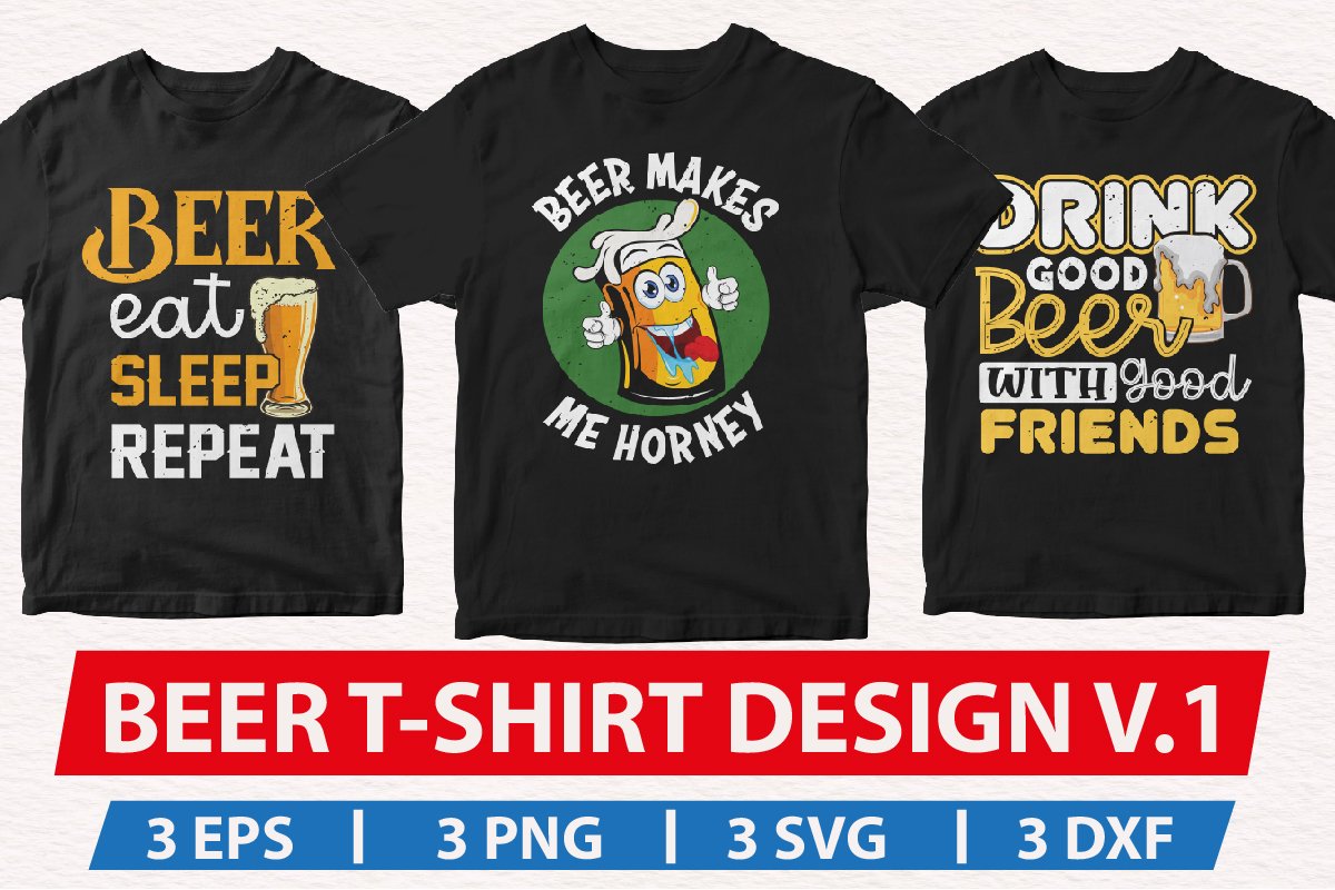 Black t-shirts with funny beer illustrations.