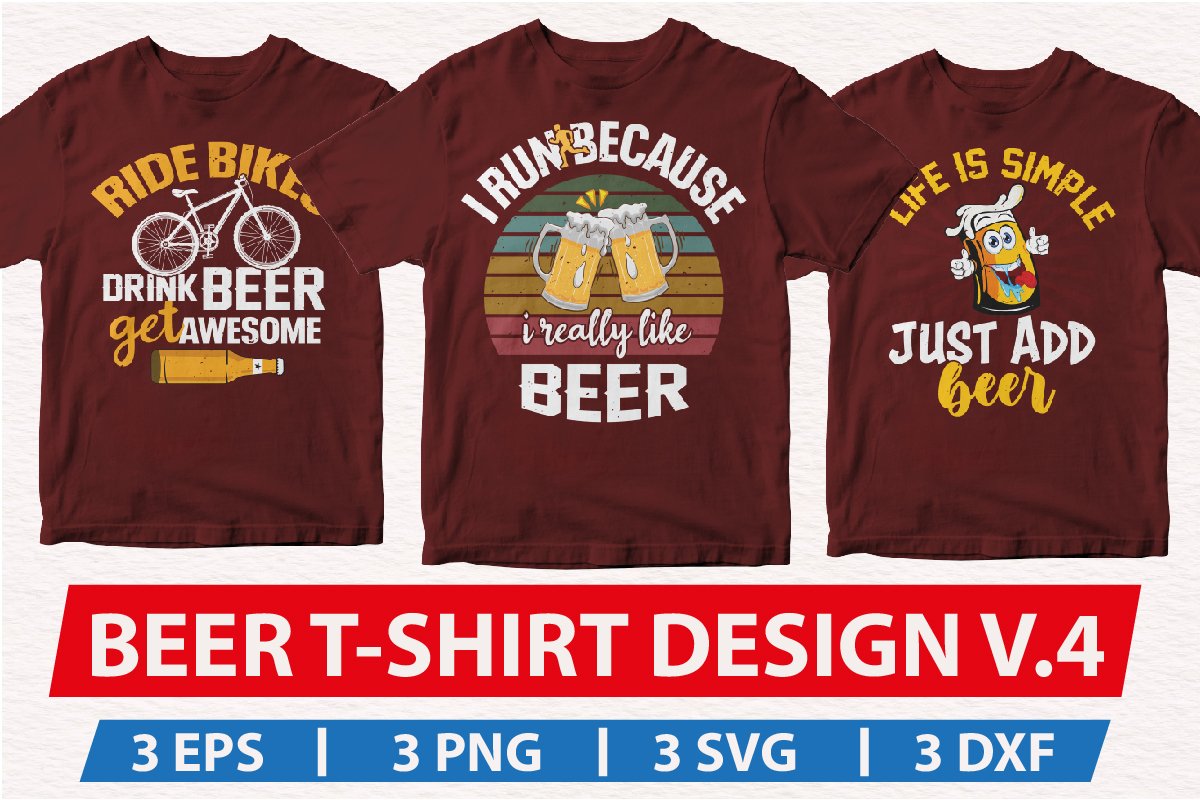 Nice burgundy t-shirts with beer illustrations.