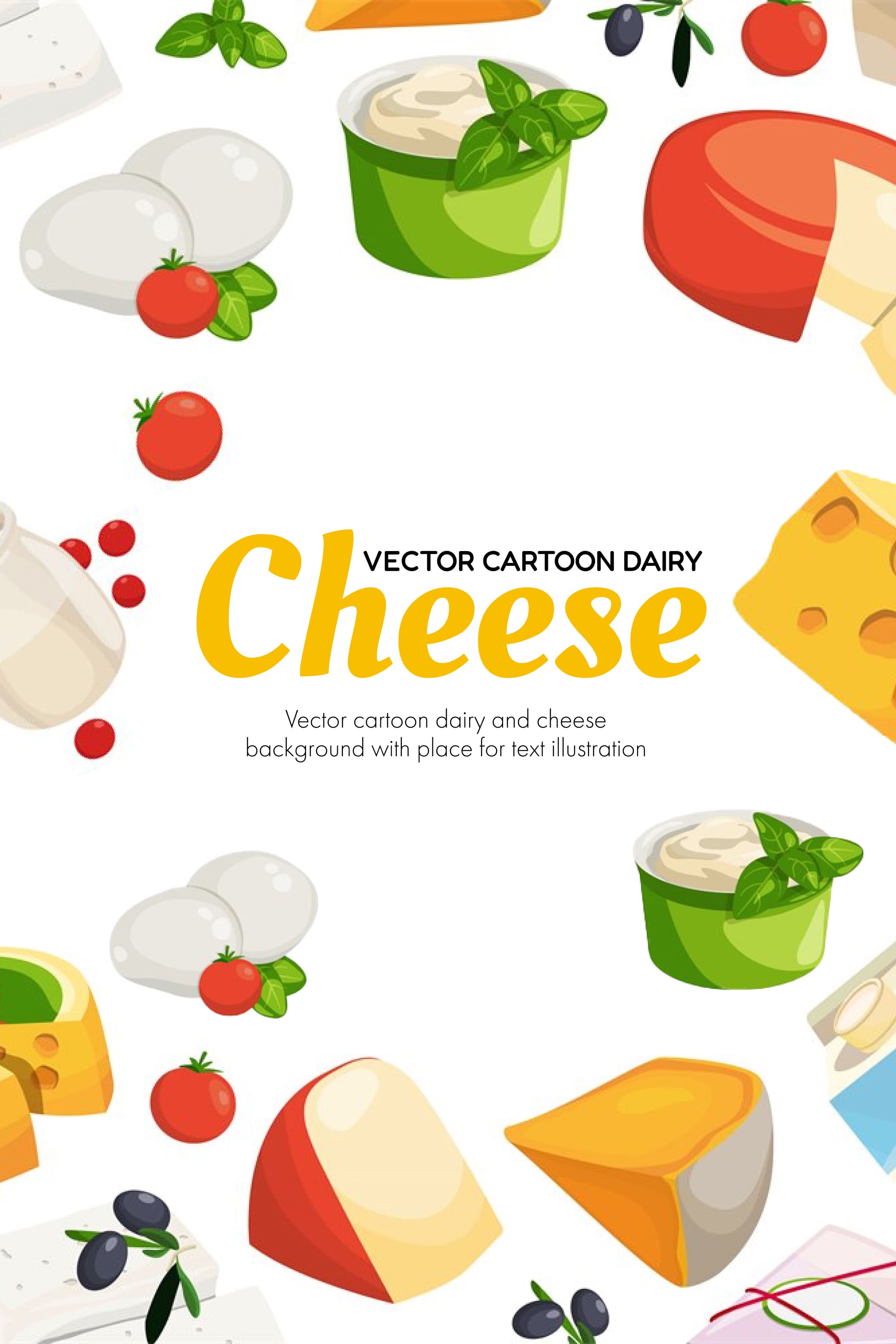 Colorful vector cartoon image of milk and cheese.