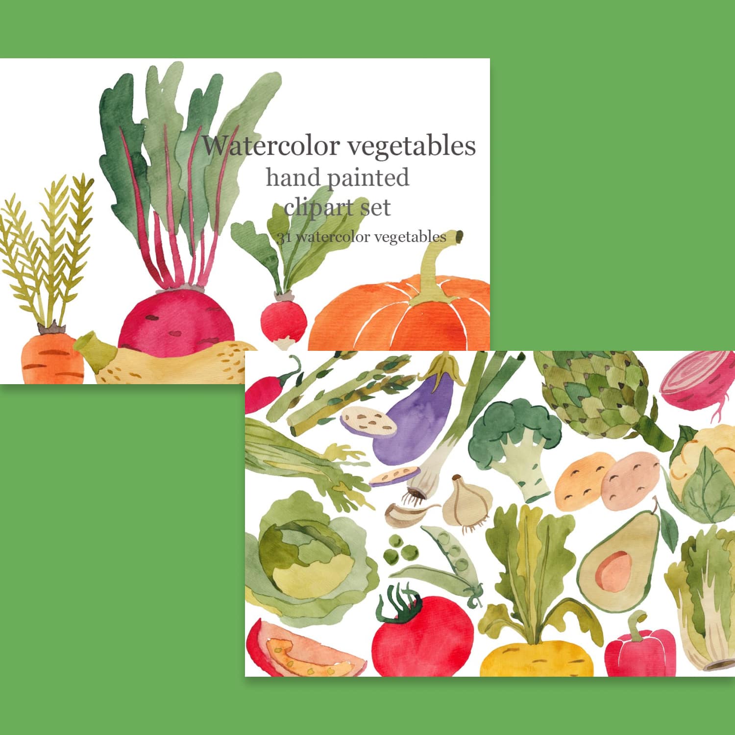 Vegetables watercolor, raster cover.