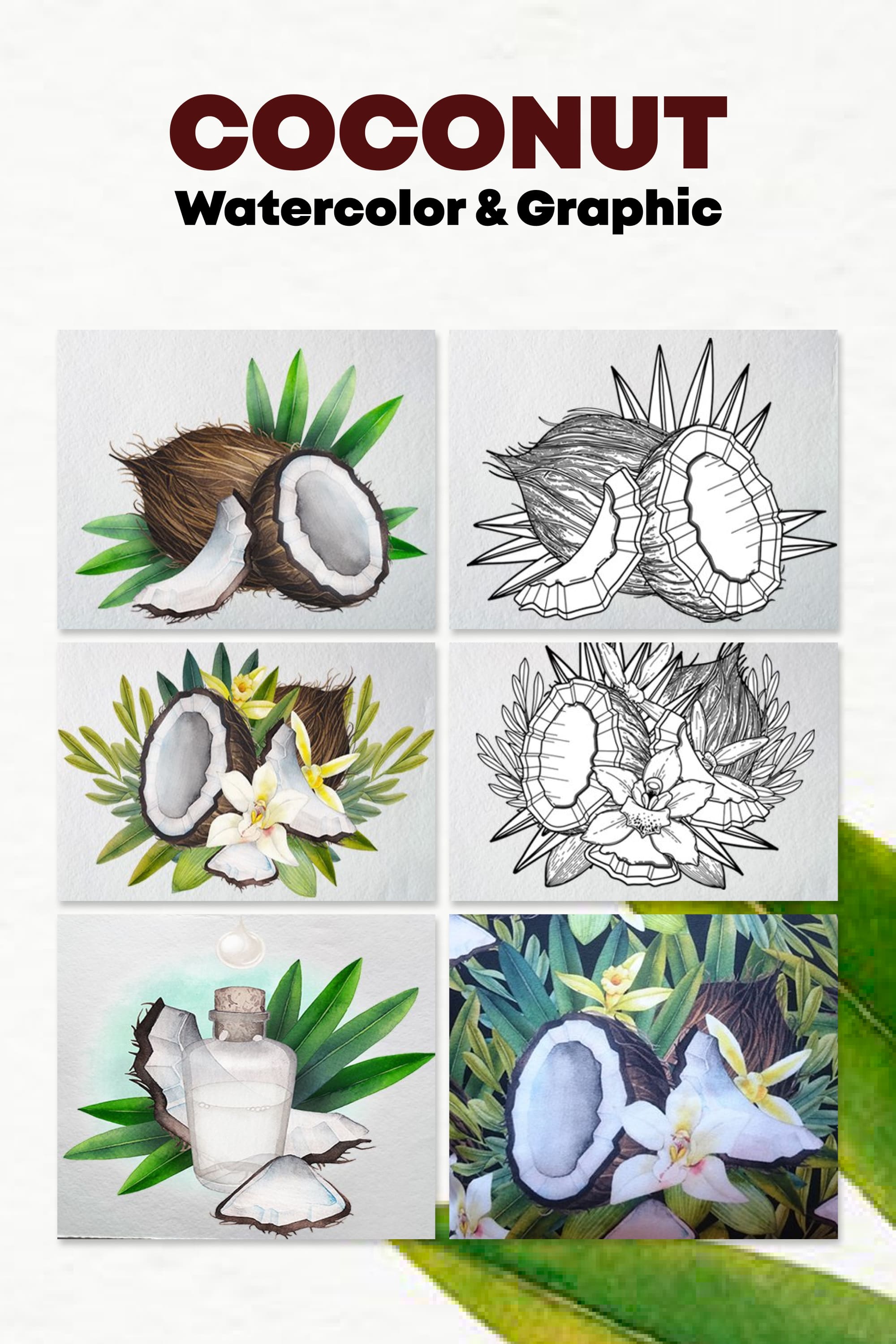 watercolor and graphic coconut pinterest