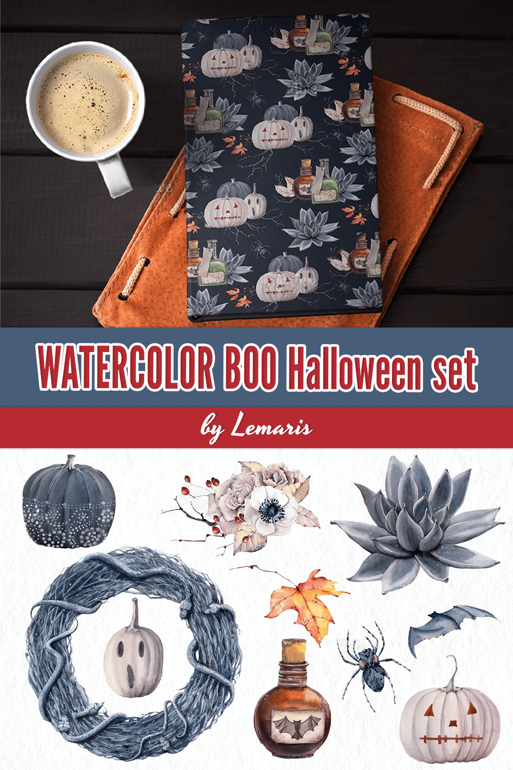 watercolor boo halloween set pinterest