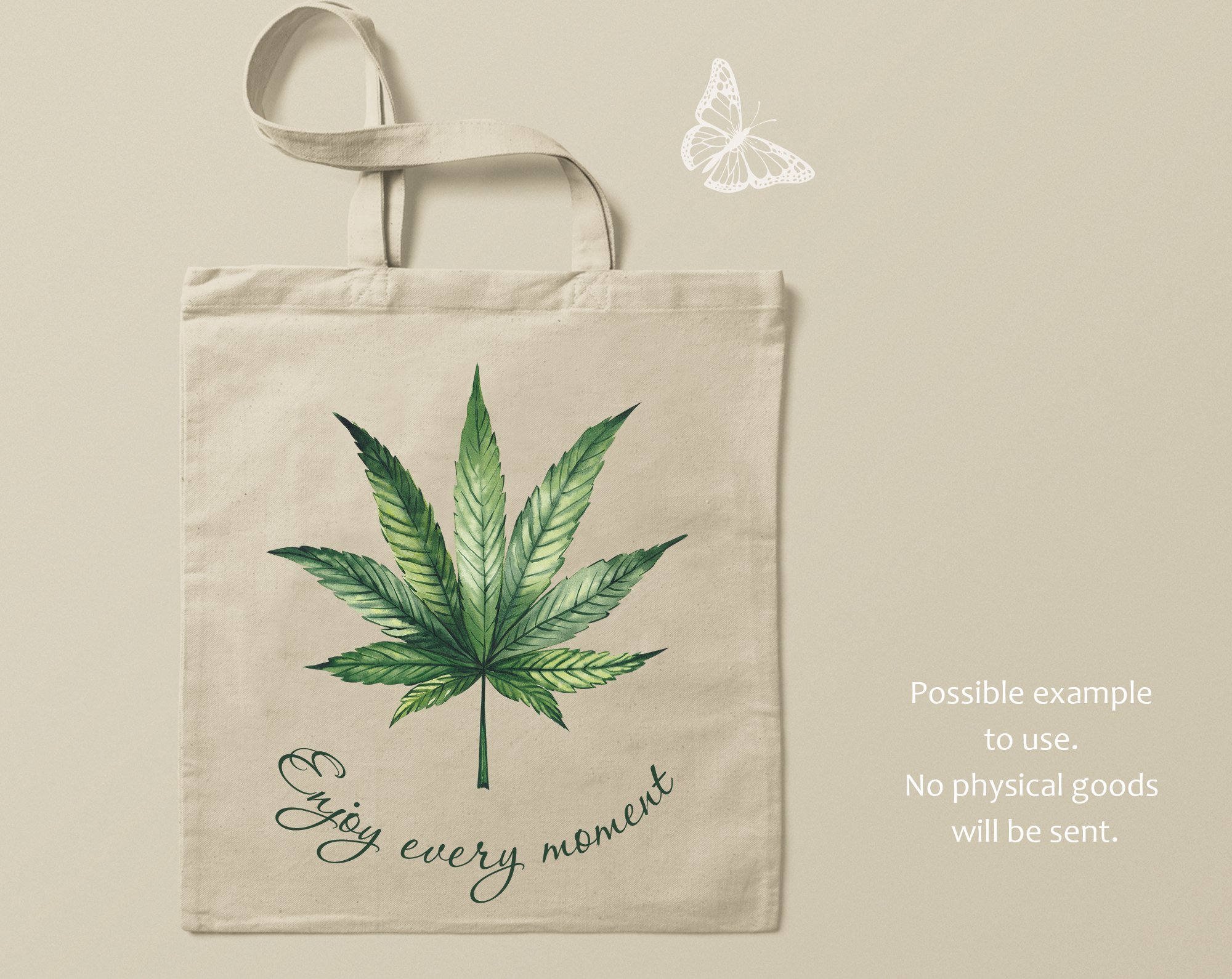 Image cannabis with the lettering "Enjoy every moment" on the shopper.