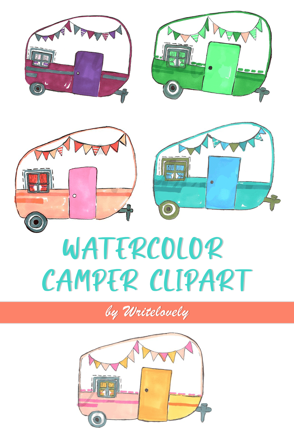 Watercolor Camper Clipart - pinterest image preview.