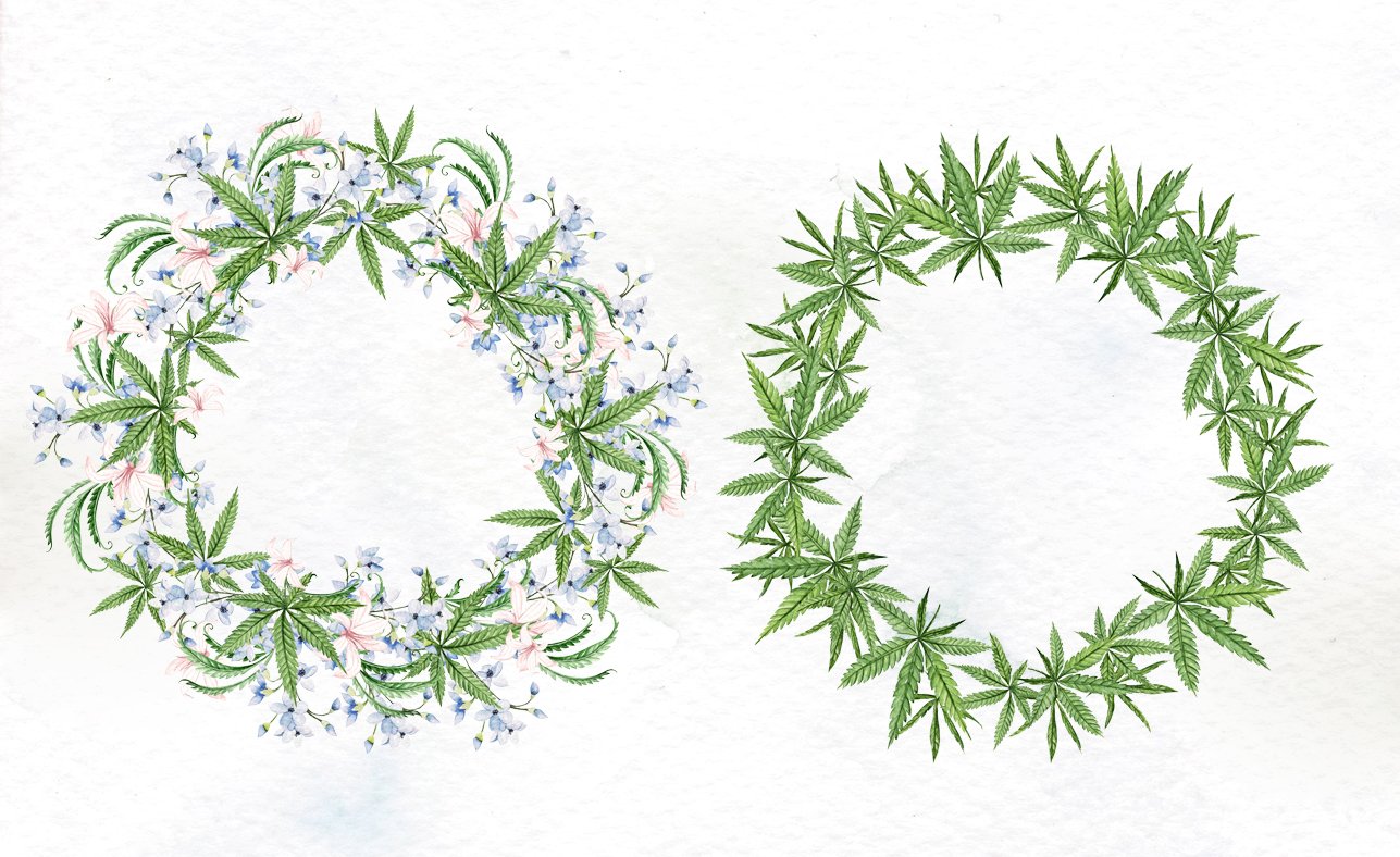 Watercolor Cannabis & Flowers.