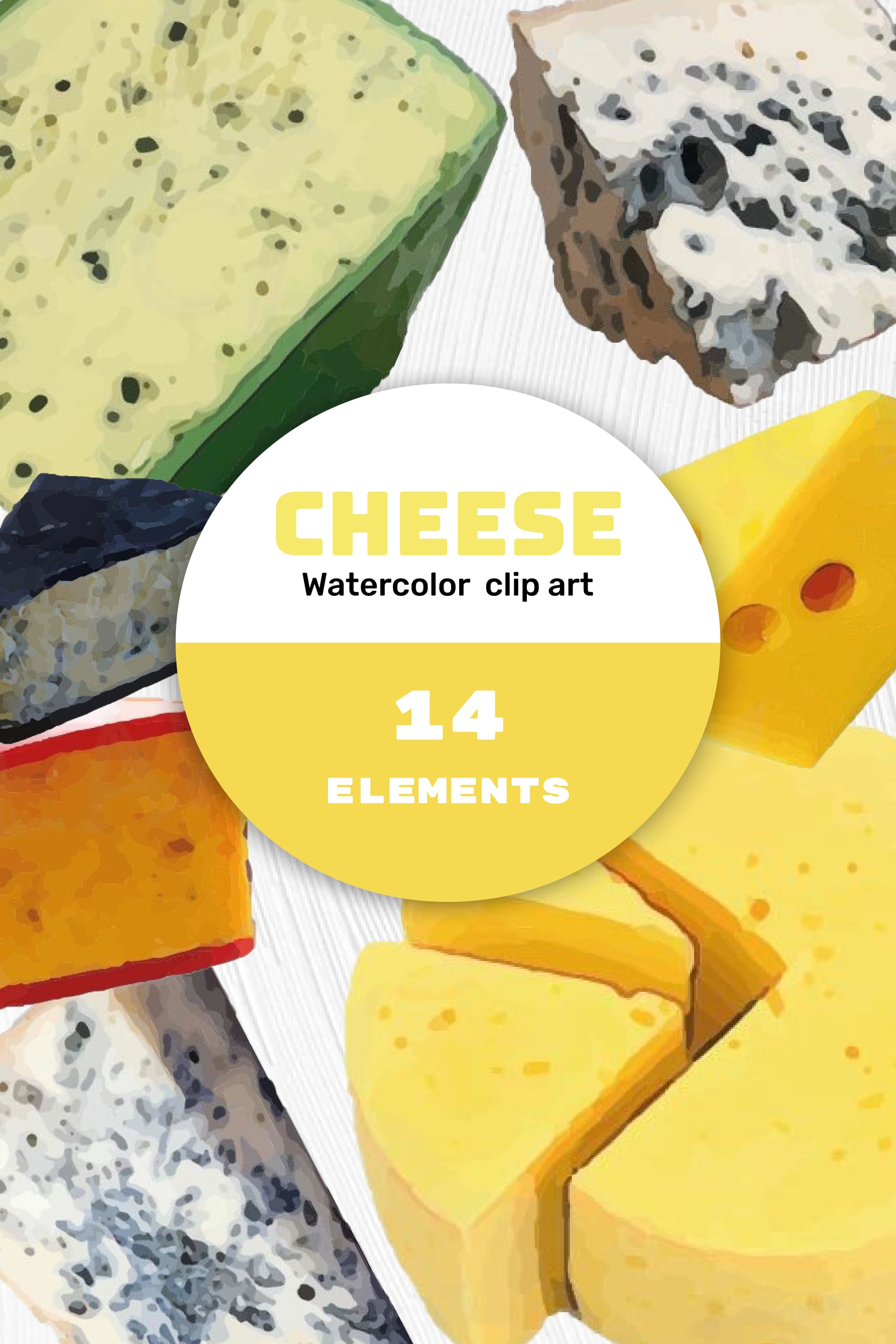 Pack of colorful images of hard cheese.