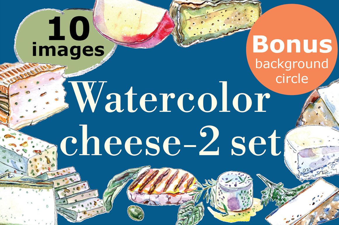 Set of colorful cheeses on a blue background.
