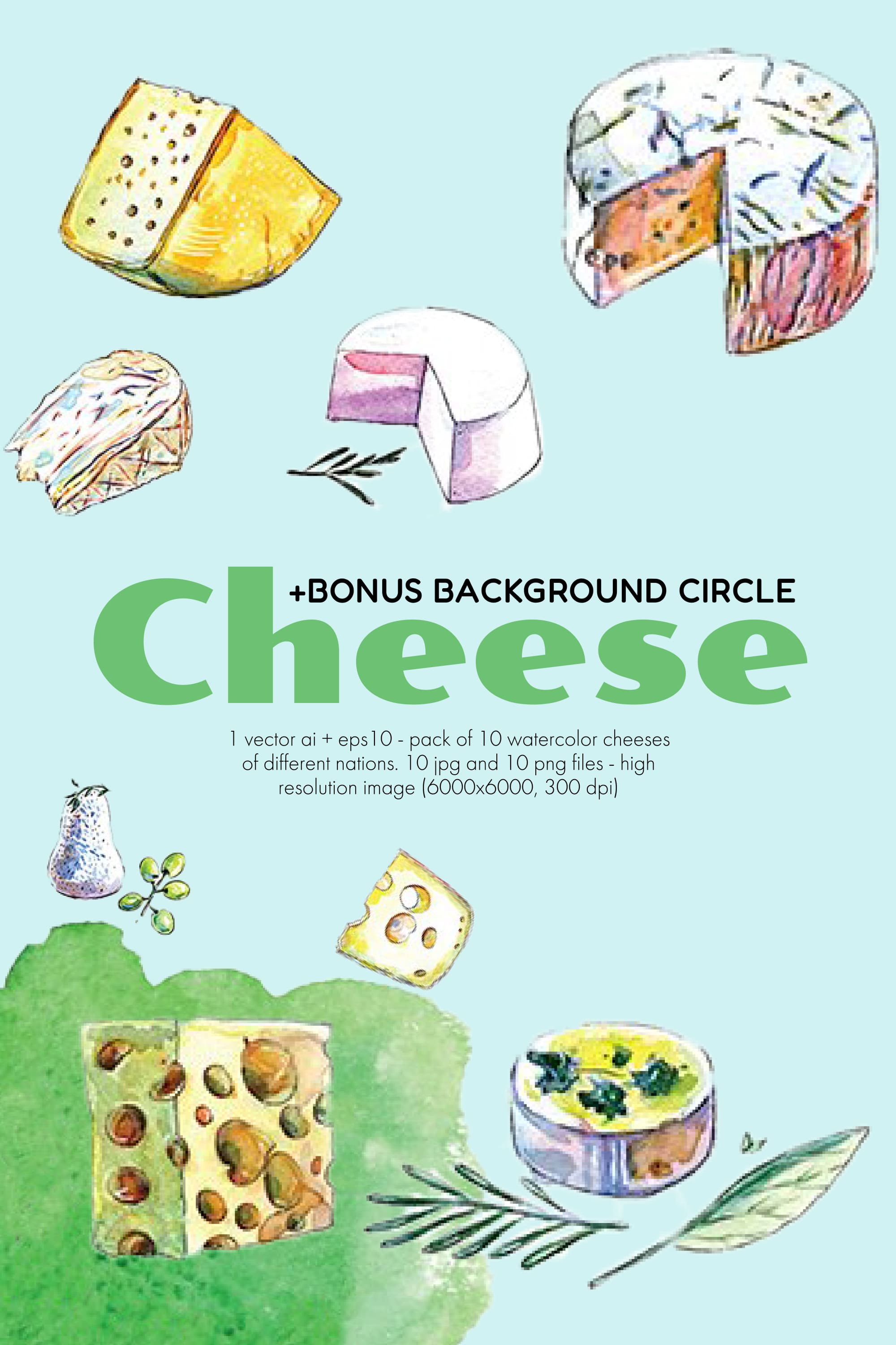 French cheese watercolor images cover.