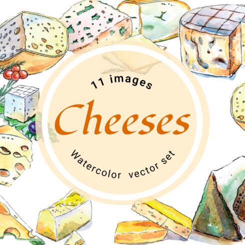 Watercolor cheese vector set.