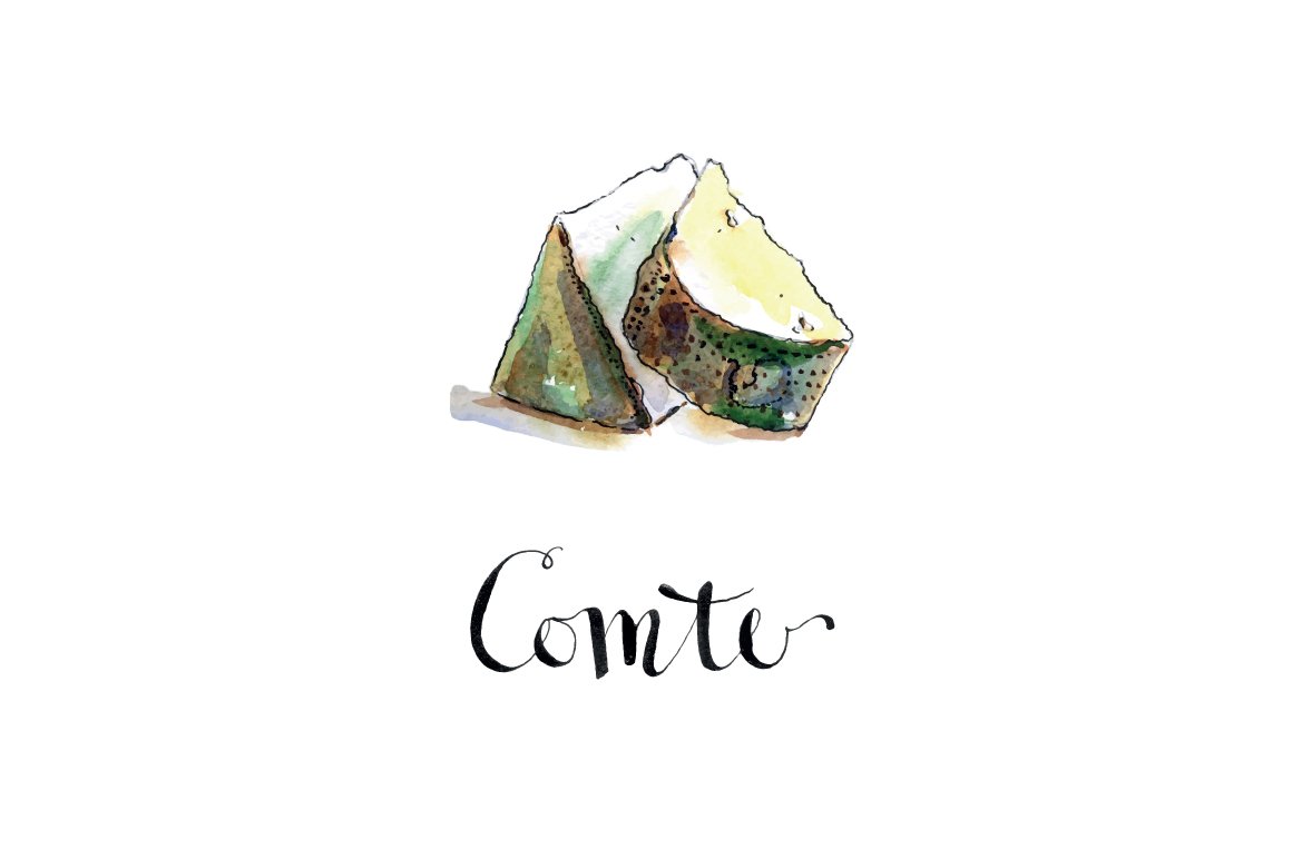 Image of comte cheese painted in watercolor.