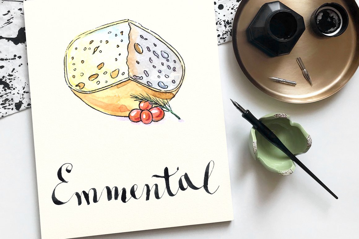 Emmental cheese watercolor painting.