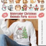 Watercolor Christmas Yeti Clipart PNG Sublimation