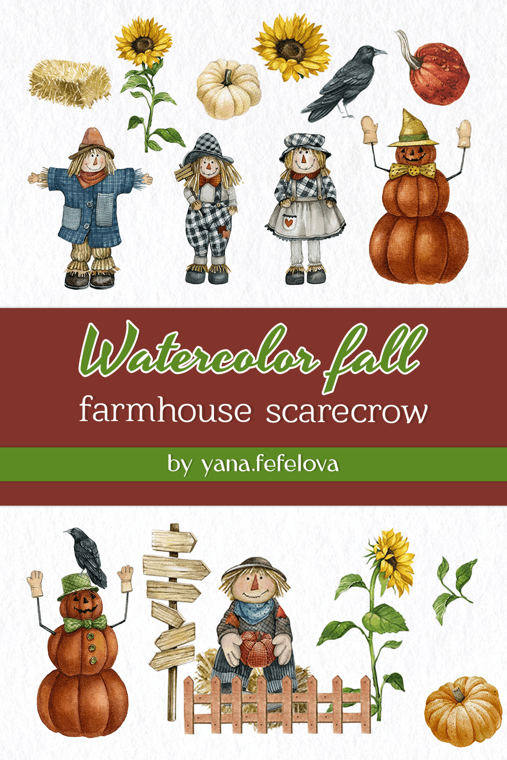 watercolor fall farmhouse scarecrow pinterest