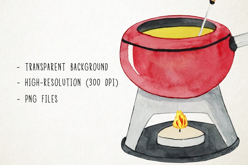 Colorful image of fondue cauldron on fire.