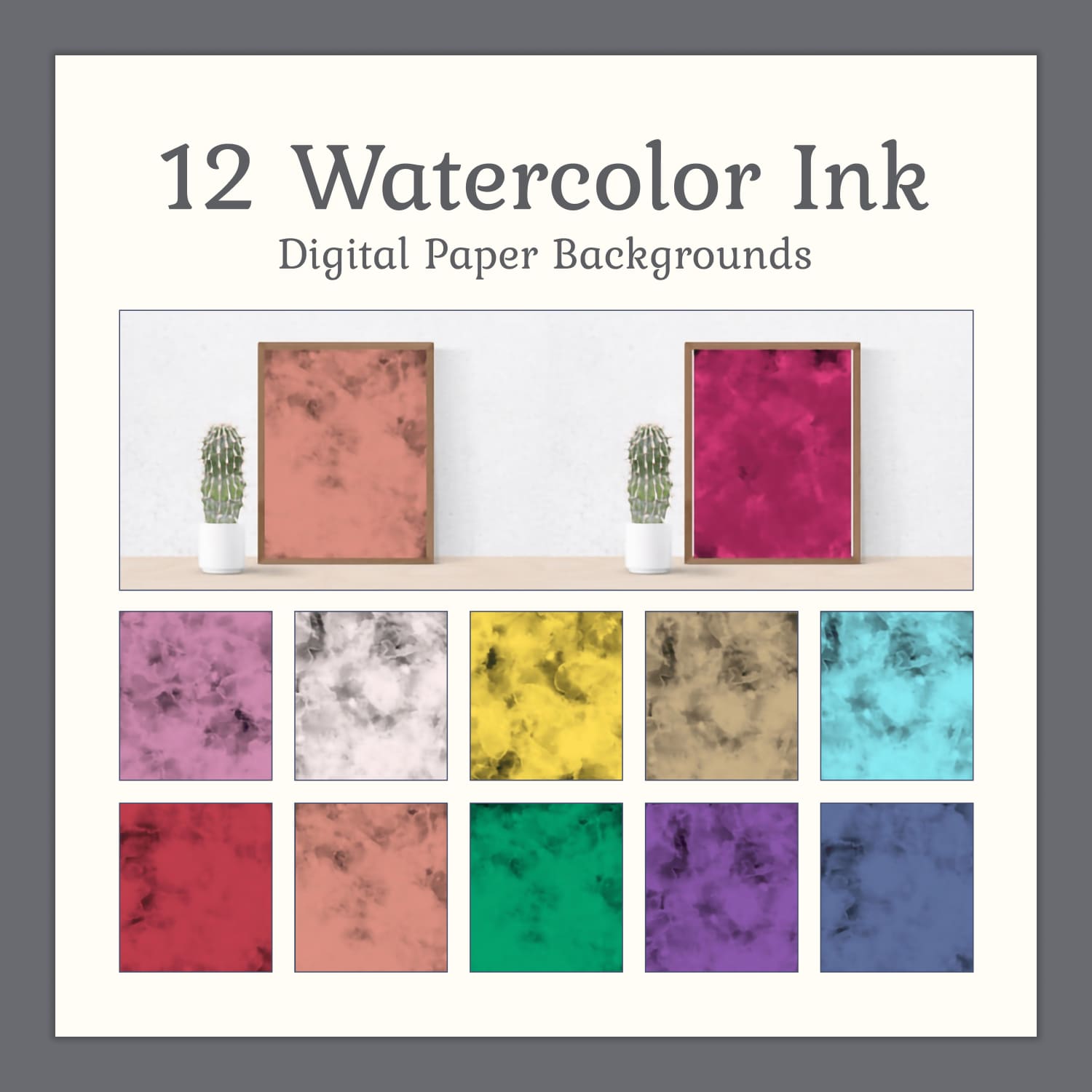 Watercolor Ink Digital Paper Backgrounds.