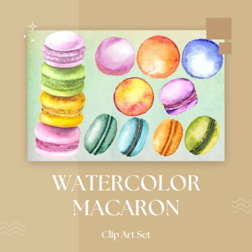Watercolor Macaron Clip Art Set.
