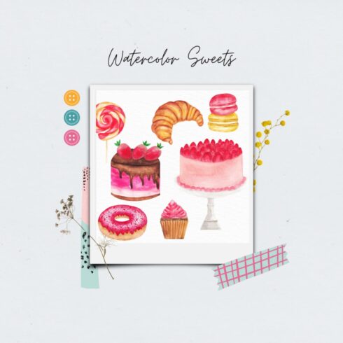 Watercolor Sweets Illustration Clipart.