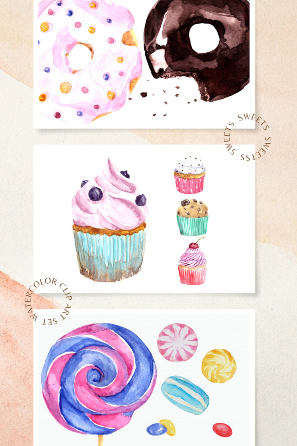 watercolor sweets clip art set 1