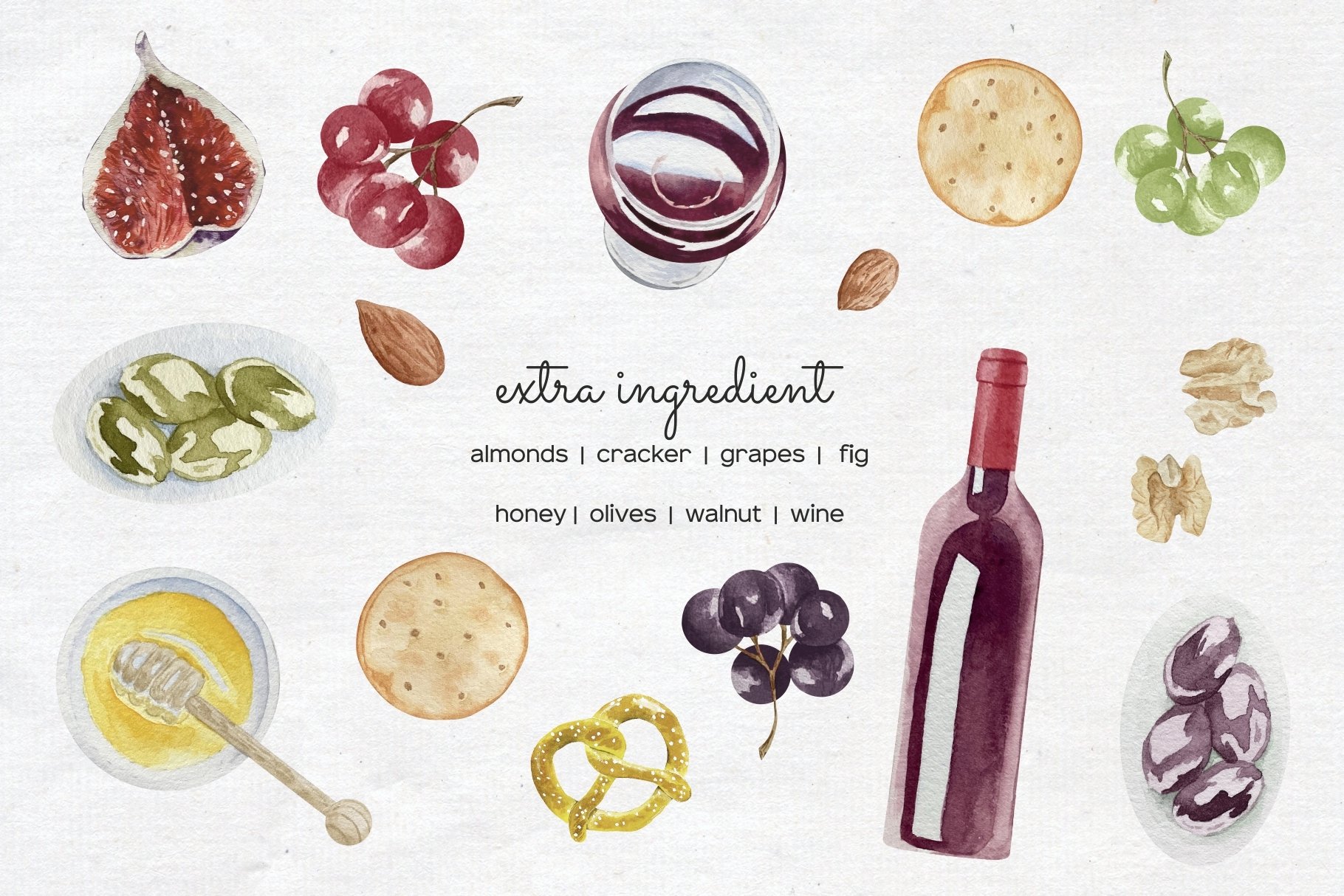 A selection of delightful images of a glass of wine, fruit, snacks.