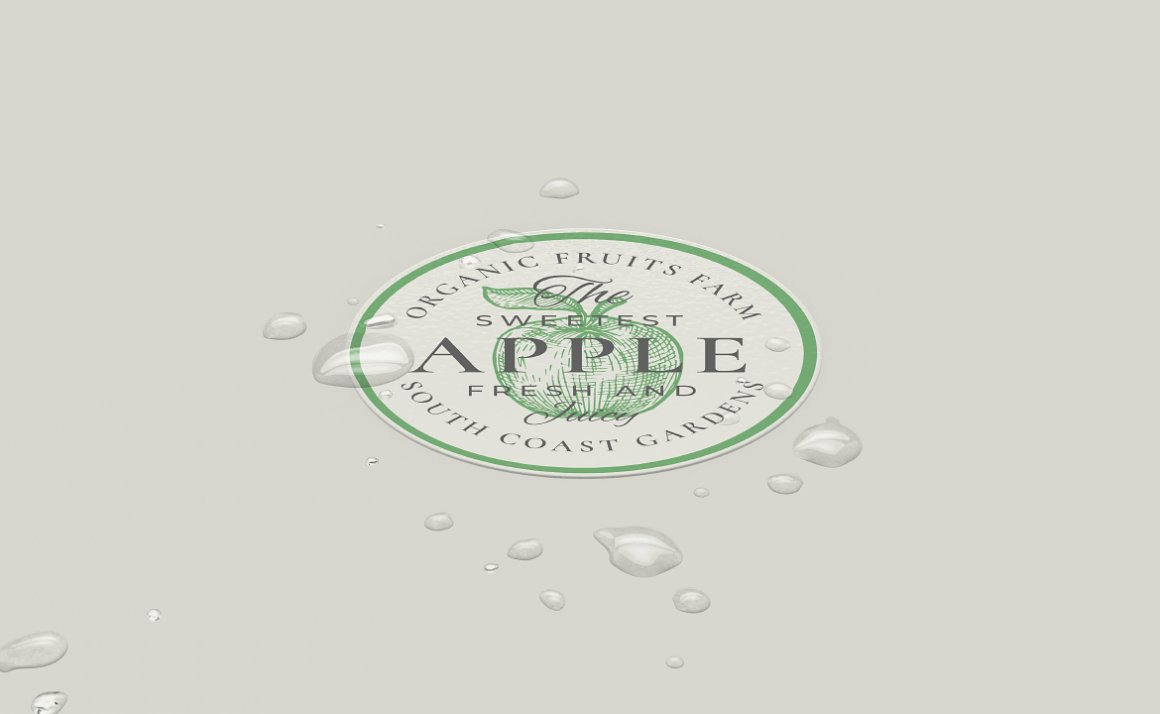Picture of an amazing waterproof sticker with a picture of an apple.