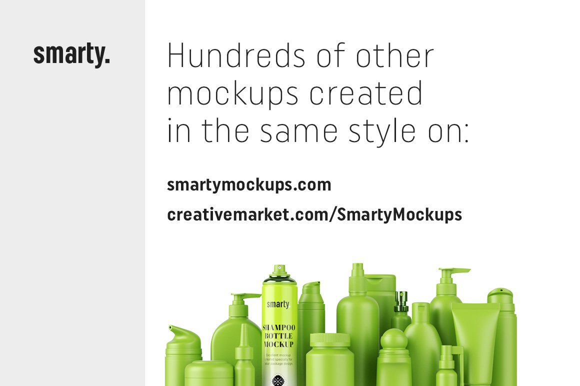 2 links of the website and creativemarket to "Smarty." and green different cosmetic images.