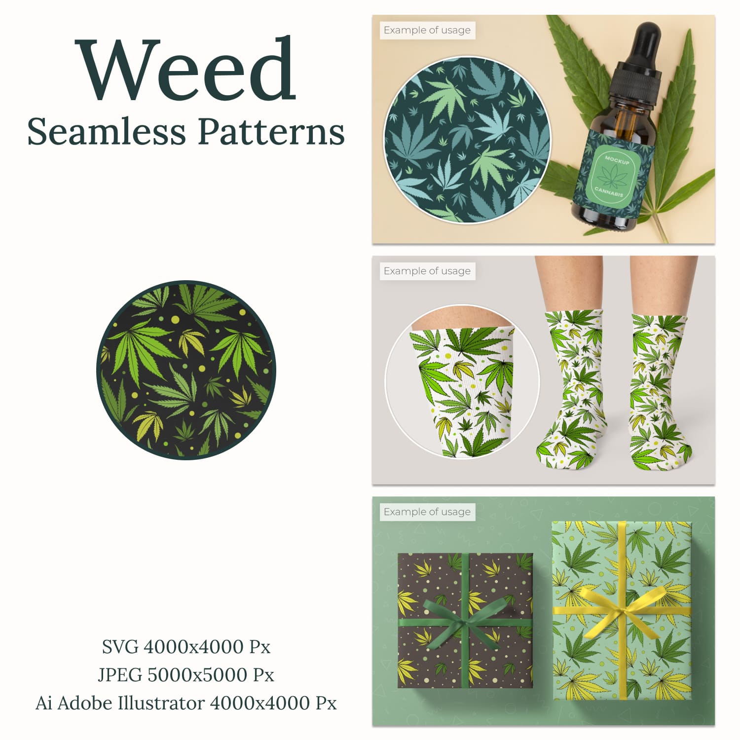 Weed seamless patterns | Cannabis digital paper PNG | Ganja.