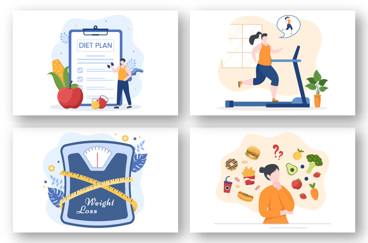 10 Weight Loss Flat Illustration for lifestyle design.