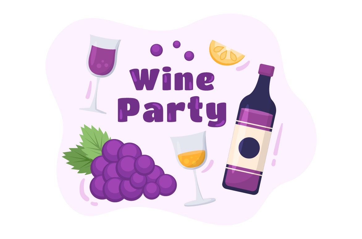 10 Wine Party Flat Illustration.