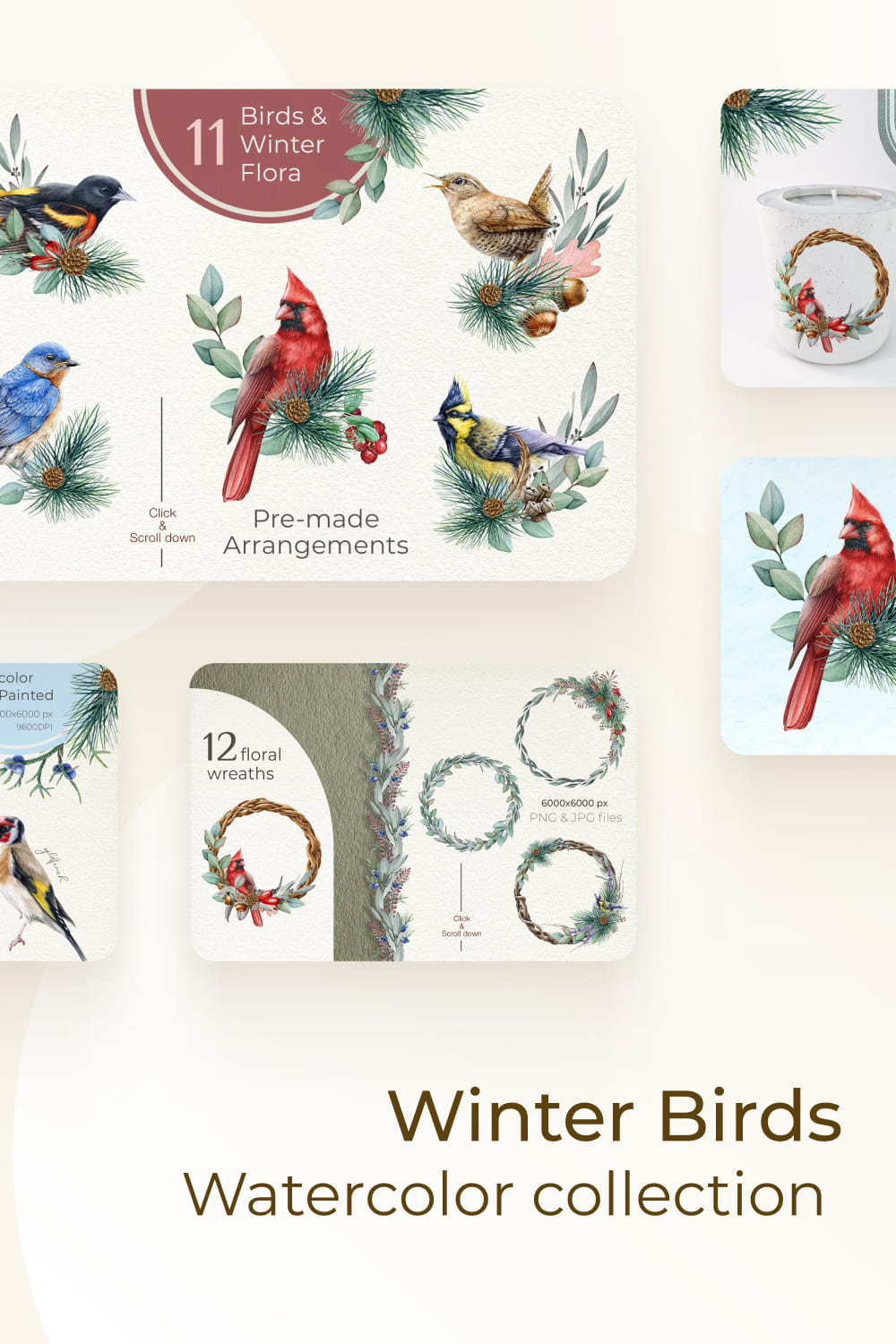 winter birds watercolor collection1000x1500