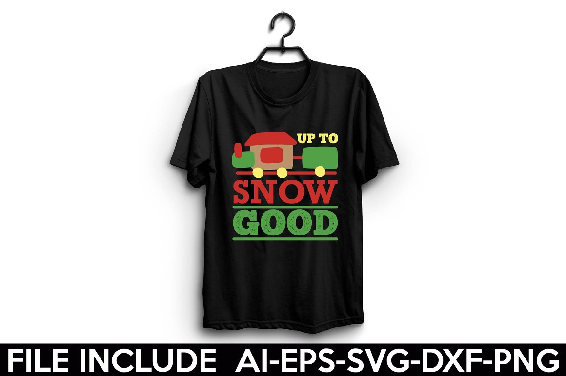 Black t-shirt with the lettering "Snow good".