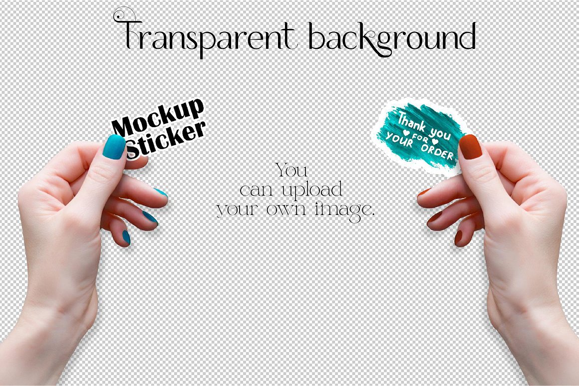 Image of charming stickers in the form of a female hand on a transparent background.