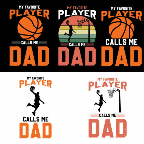 5 Print-Ready My Favorite Player Calls Me Dad T-Shirt Design Bundle cover image.