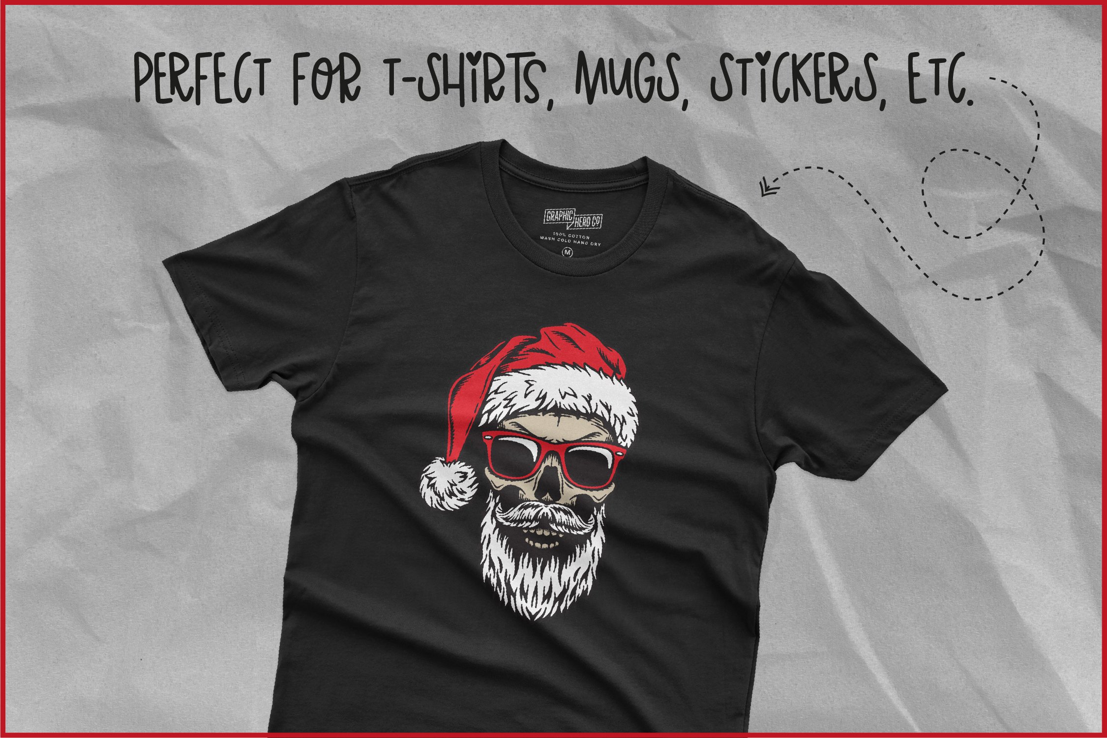 Black t-shirt with images of disgusting santa's head.