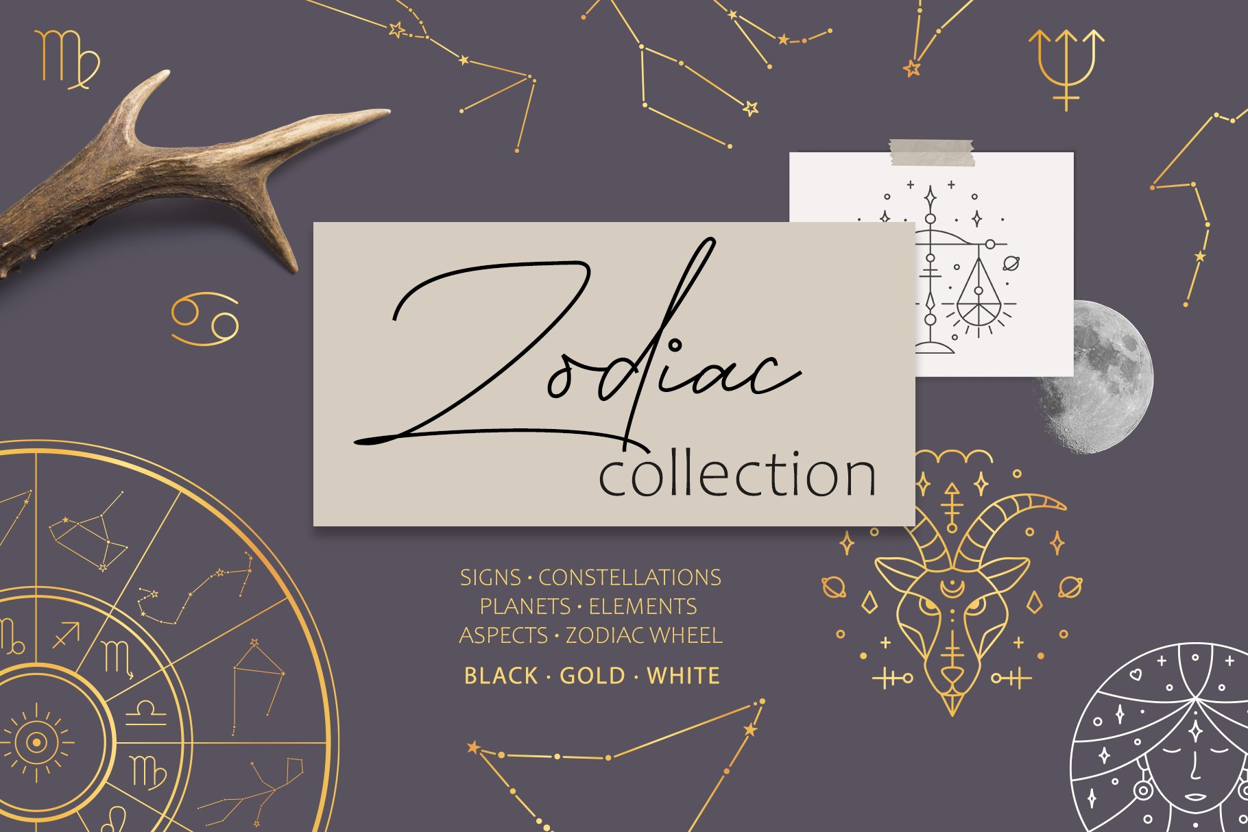 Matte brown background with the zodiac title.
