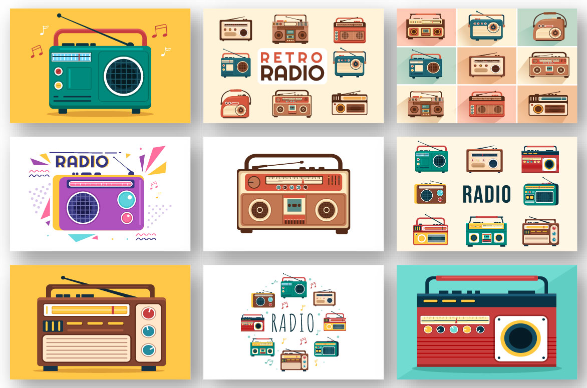 Retro Radio Player Style Illustration preview image.