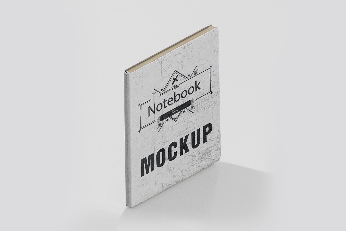 Mockup of a gray notebook on a gray background.