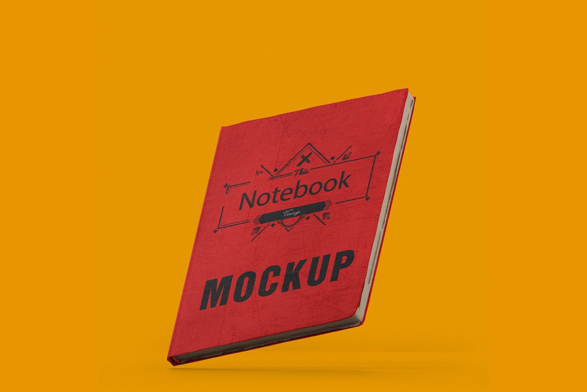 An example of red a notebook on a orange background.